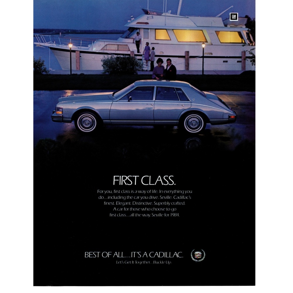 Cadillac Seville Vintage 1980s Print‎ Ad Luxury Sedan Yacht Scene Wall Art Decor